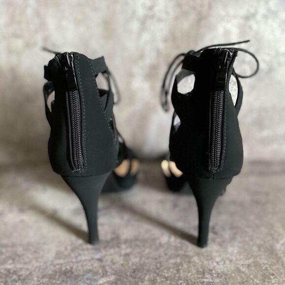 Strappy Sexy Stiletto Lace Up Heels Black 8.5 Top Moda Nubuck - Picture 4 of 12